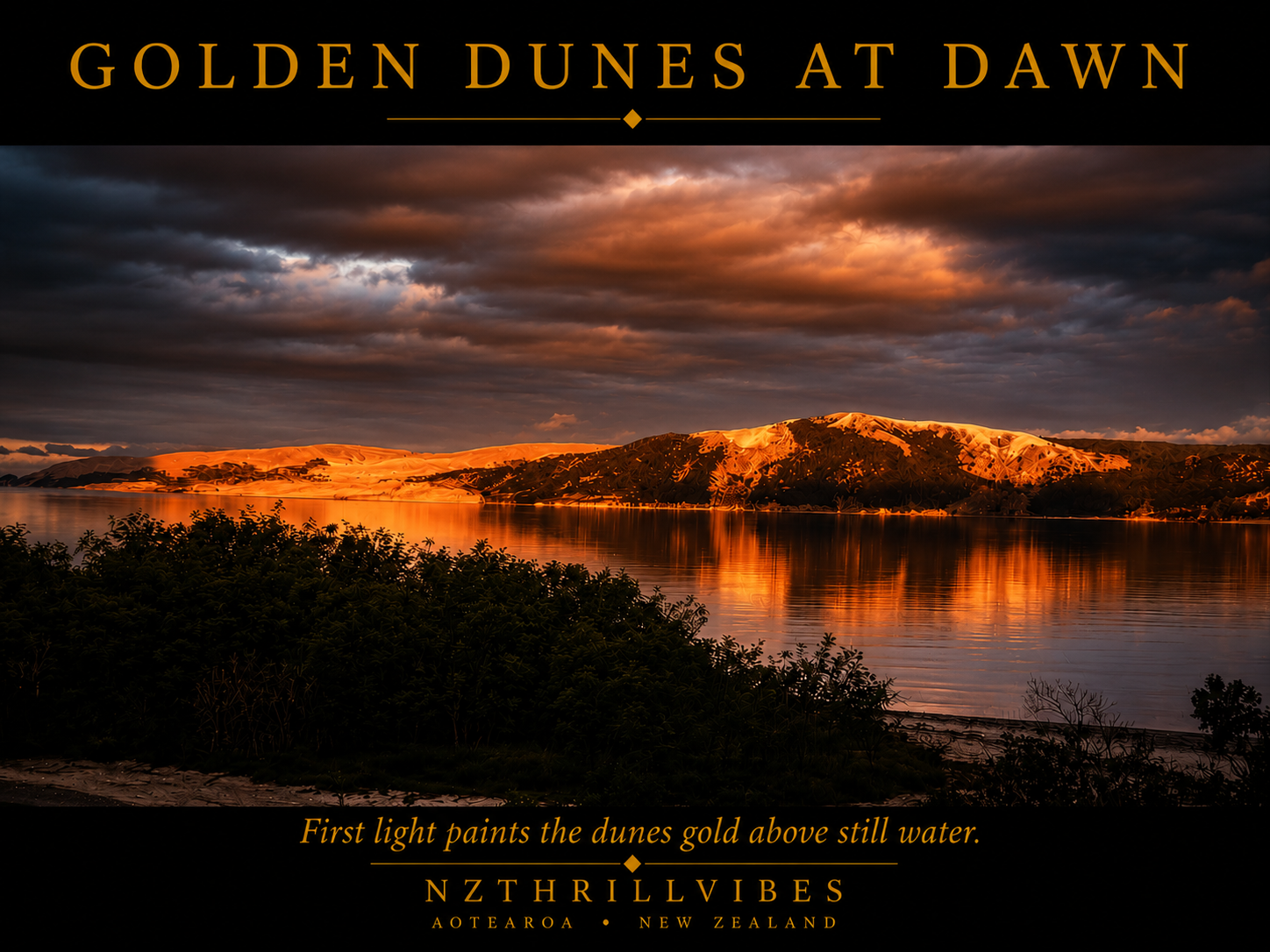 Golden dunes at dawn in the Hokianga